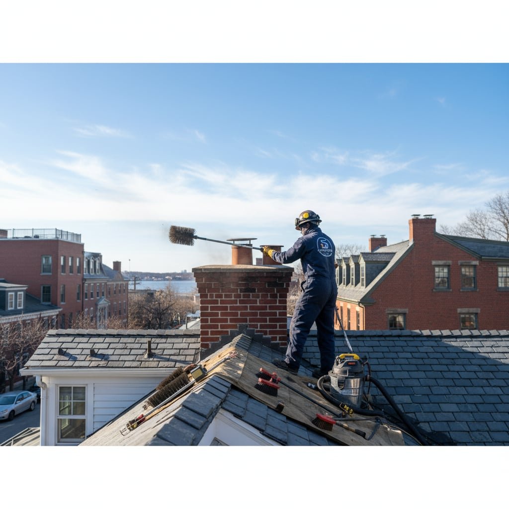 Expert Hearth Chimney Sweep team working on chimney